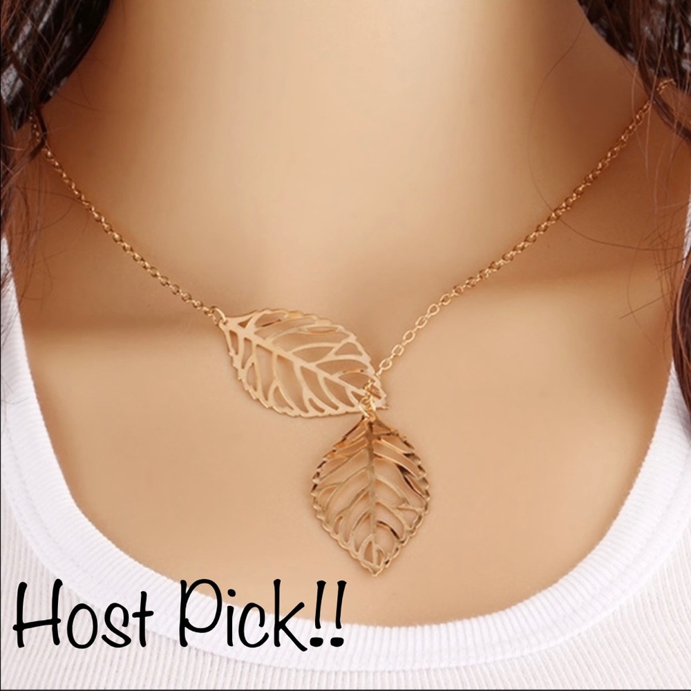 Double Leaf Delicate Gold Colored Necklace